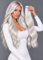 #SILVER BLONDE TAPE HAIR EXTENSIONS