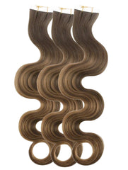 #10/22 BROWN & BLONDE HIGHLIGHT WAVY TAPE HAIR EXTENSIONS