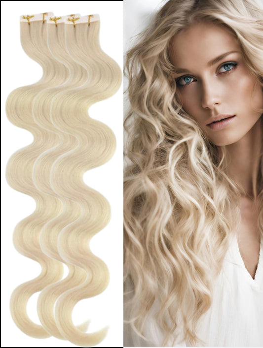 wavy vanilla blonde tape hair extensions
