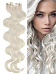 #60 PLATINUM BLONDE RUSSIAN WAVY TAPE HAIR EXTENSIONS