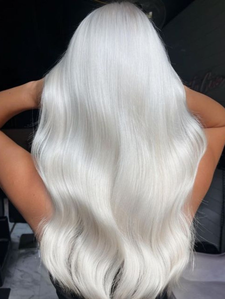 Icy white blonde hair extensions