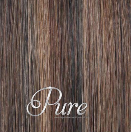 #4/8 - SUGAR & SPICE - MEDIUM BROWN / CARAMEL HIGHLIGHTS / FOILS - TAPE HAIR EXTENSIONS - Pure Tape Hair Extensions