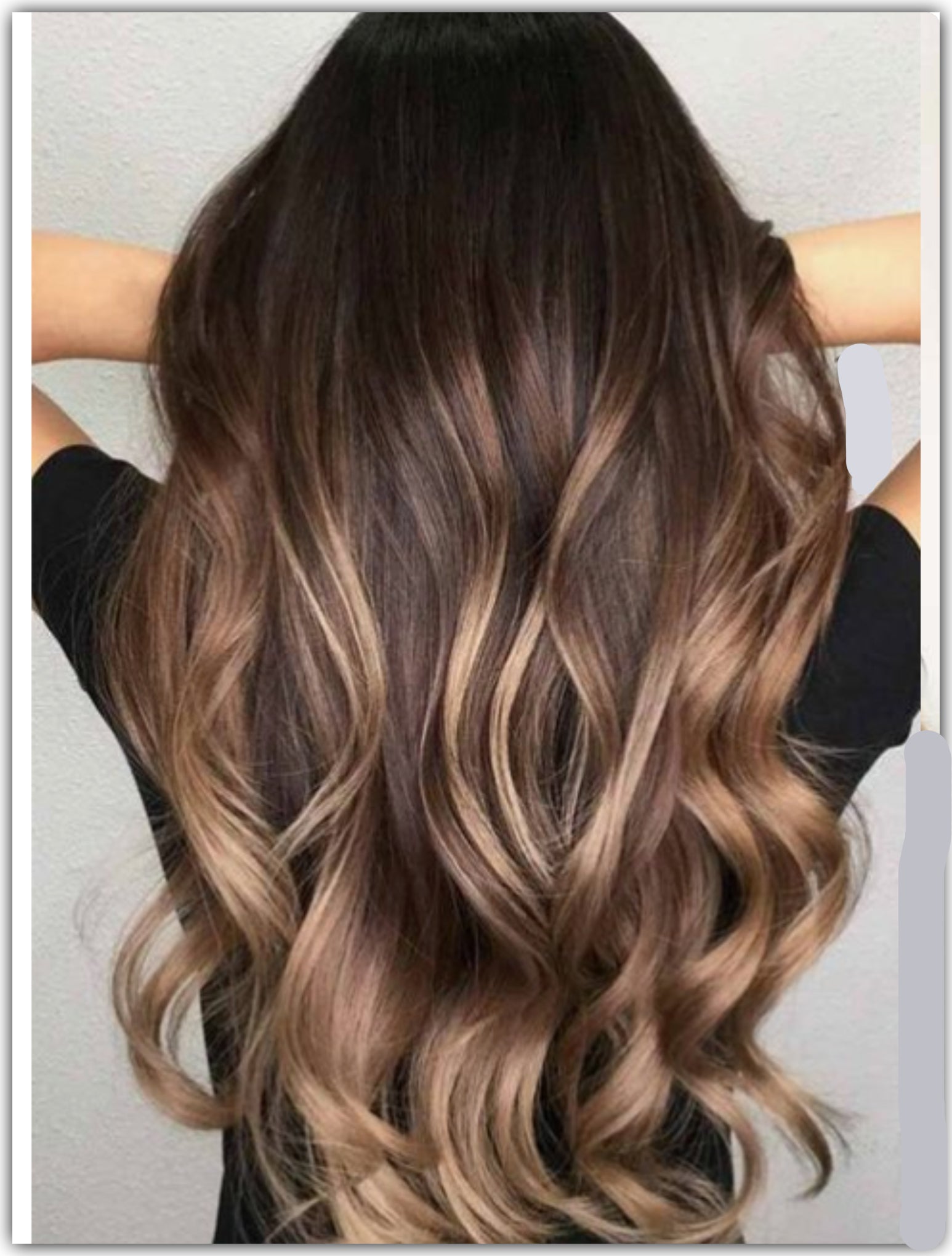 #1b/6/18 "ISABELLA" NATURAL BLACK ROOTS TO LIGHT BROWN & CARAMEL FOILED OMBRE BALAYAGE WEFT / WEAVE - Pure Tape Hair Extensions