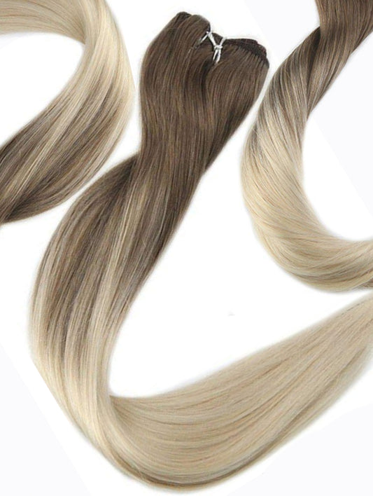 #10/22/16 "BONDI BLONDE" ASH BROWN OMBRE BALAYAGE WEFT / WEAVE HAIR EXTENSIONS - Pure Tape Hair Extensions