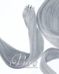 #SILVERY GREY - LIGHT METALLIC GREY - TAPE-IN HAIR EXTENSIONS - LUXURY RUSSIAN - Pure Tape Hair Extensions