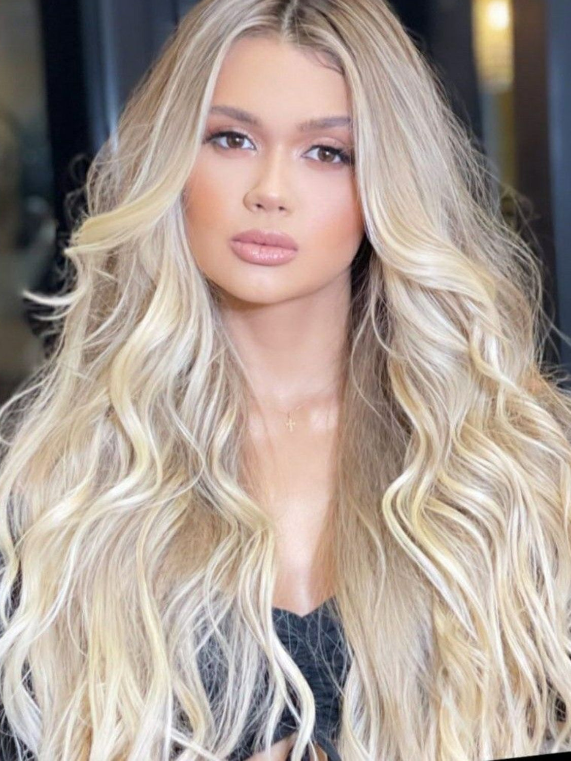caramel and light blonde highlighted hair extensions