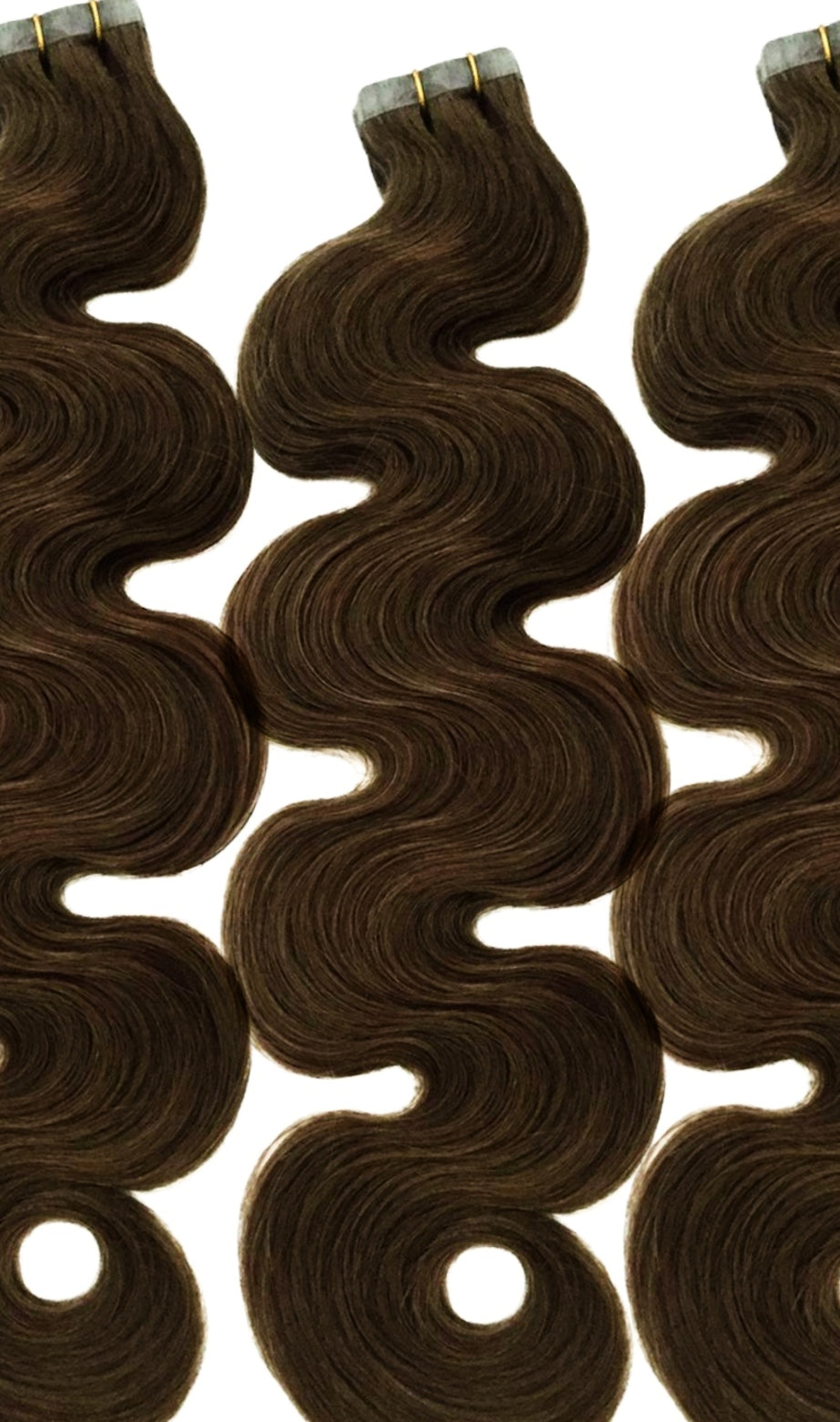 Wavy medium brown tape hair extensions