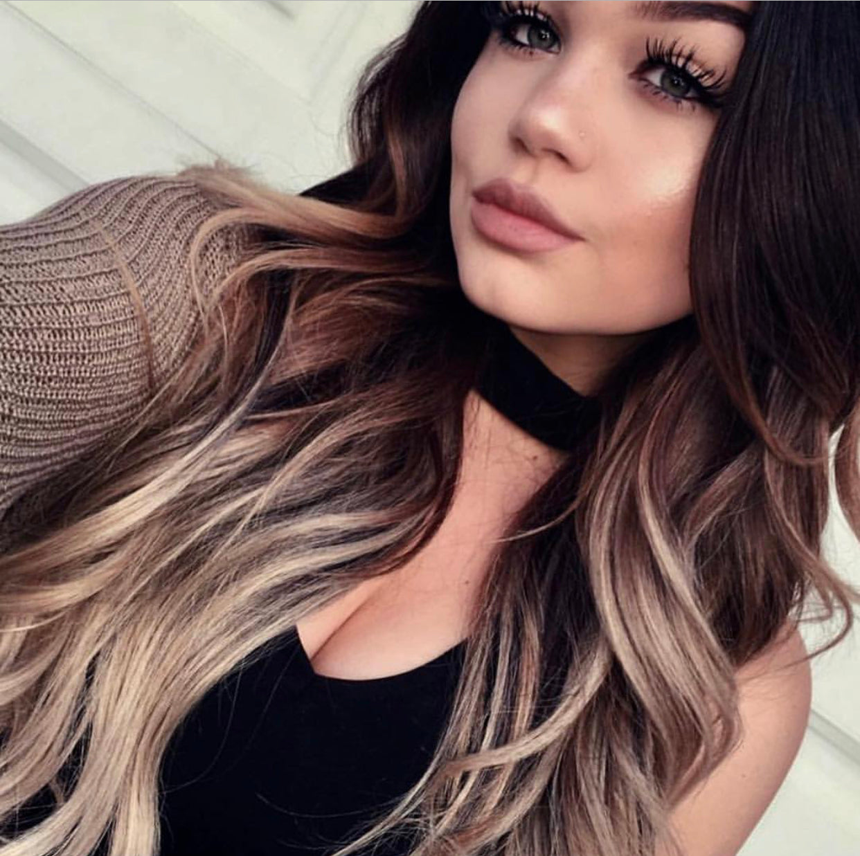 black to dark ash blonde balayage tape hair extensions