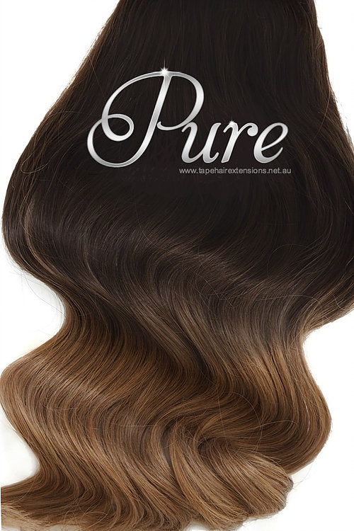 #1b / 6 - ULTIMATE CLIP-IN HAIR EXTENSIONS - Dark Brown To Light Brown 22" - Pure Tape Hair Extensions