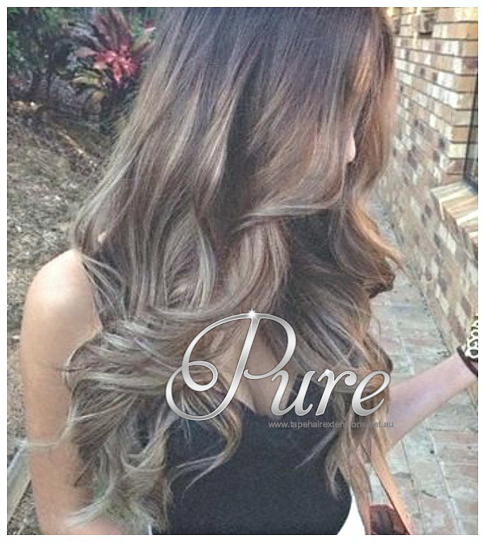#1B/6/2 "BROWN SUGAR SWIRL" DARK BROWN ROOT STRETCH BALAYAGE / OMBRE TAPE - Pure Tape Hair Extensions