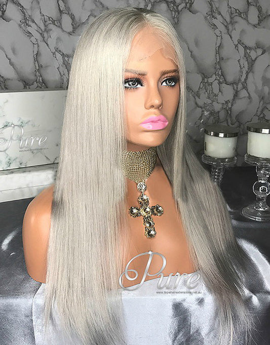 Lace Wig - Silver Blonde - 150% Density -16" - Pure Tape Hair Extensions