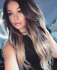 Full Lace Wig - Human Hair Mix - Ombre Dirty Mixed Blonde - 20" Wavy - Pure Tape Hair Extensions