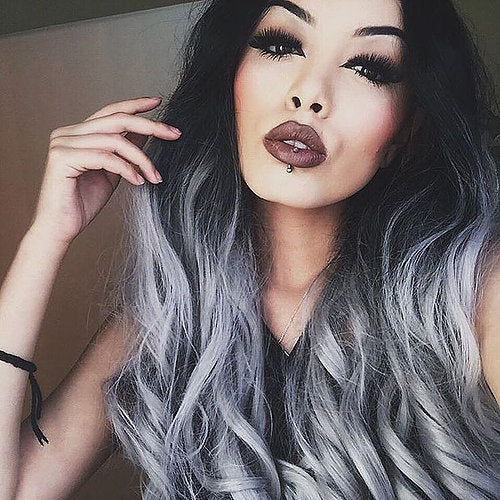 #1B/GREY DARK BROWN TO GREY BALAYAGE TAPE HAIR EXTENSIONS