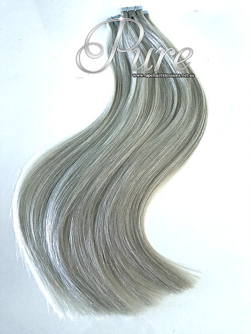#SILVERY GREY - LIGHT METALLIC GREY - TAPE-IN HAIR EXTENSIONS - LUXURY RUSSIAN - Pure Tape Hair Extensions