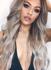 #18/60/18 "ICONIC BLONDE" ROOTS STRETCH TO ASH BLONDE FOILED BALAYAGE CLIP IN HAIR EXTENSIONS. - Pure Tape Hair Extensions