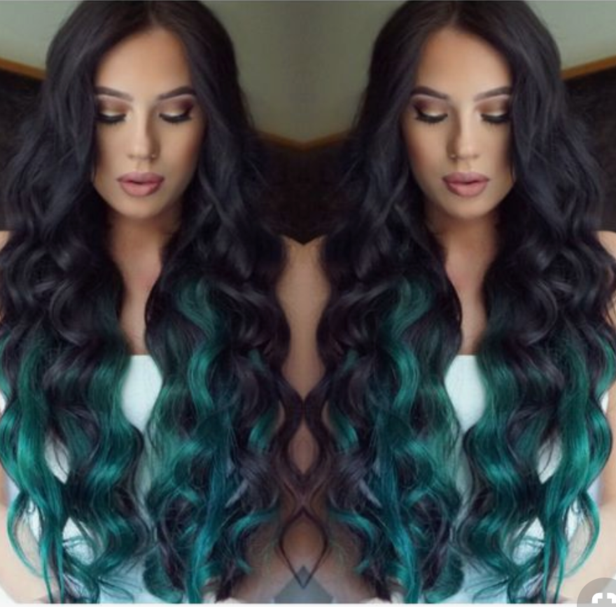 #1B/ AQUA "TROPICANA" DARK BROWN TO TEAL BALAYAGE OMBRE TAPE HAIR EXTENSIONS - Pure Tape Hair Extensions