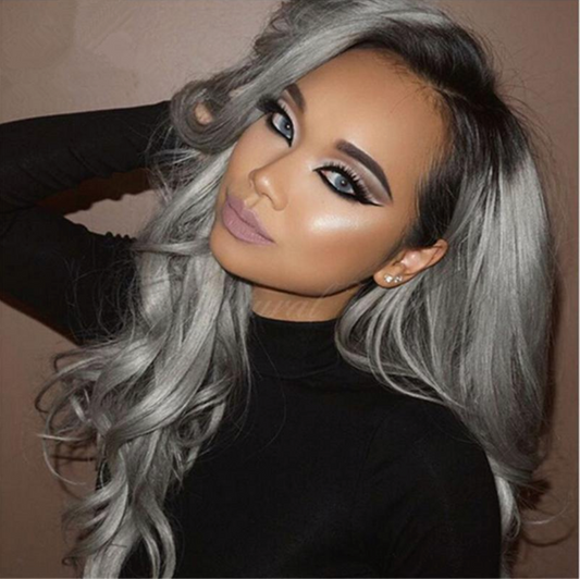 BLACK TO GREY ROOT STRETCH BALAYAGE EXTRA THICK CLIP IN HAIR EXTENSIONS