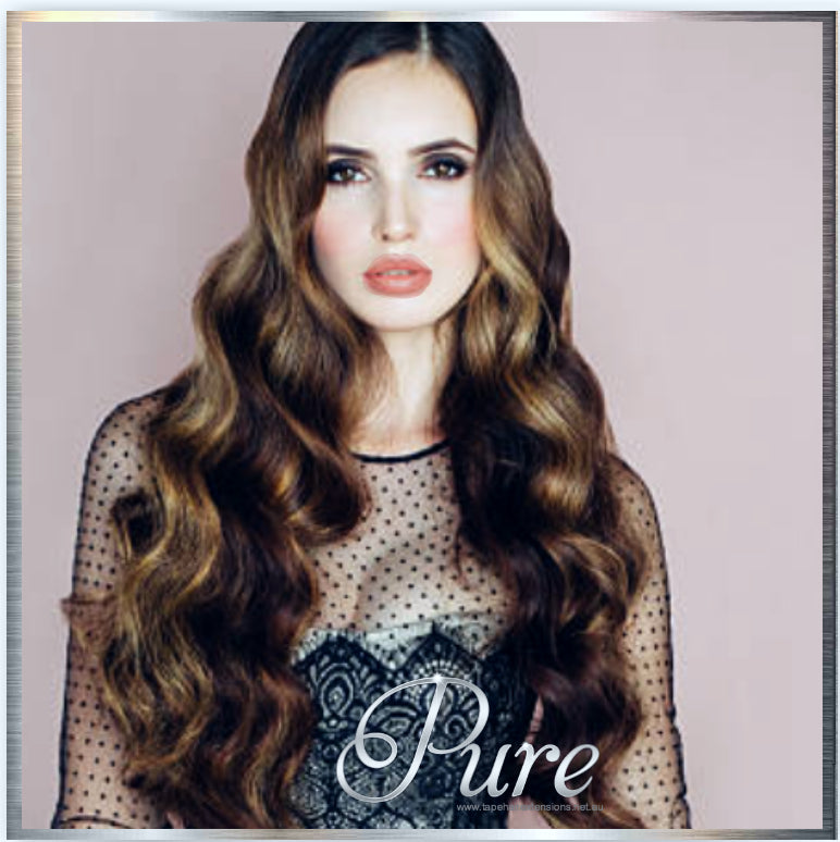 #1B/6/2 "BROWN SUGAR SWIRL" DARK BROWN ROOT STRETCH BALAYAGE / OMBRE TAPE - Pure Tape Hair Extensions