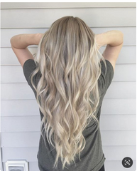 #18/60/18 "ICONIC BLONDE" ROOTS STRETCH TO ASH BLONDE FOILED BALAYAGE CLIP IN HAIR EXTENSIONS. - Pure Tape Hair Extensions