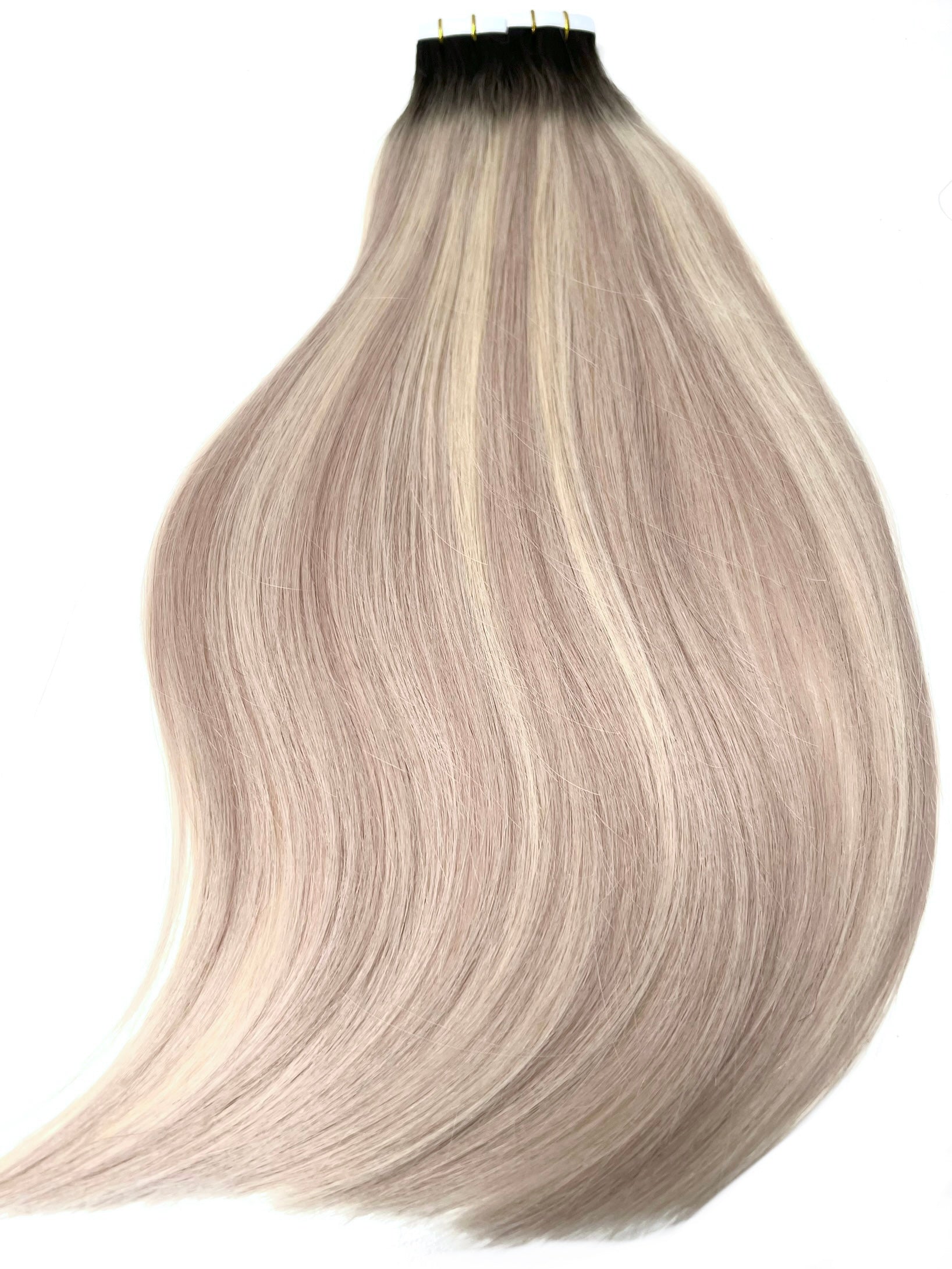 Dark brown root stretch highlight balayage tape hair extensions