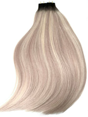 Dark brown root stretch highlight balayage tape hair extensions