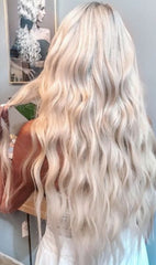 #60 platinum blonde wavy hair extensions