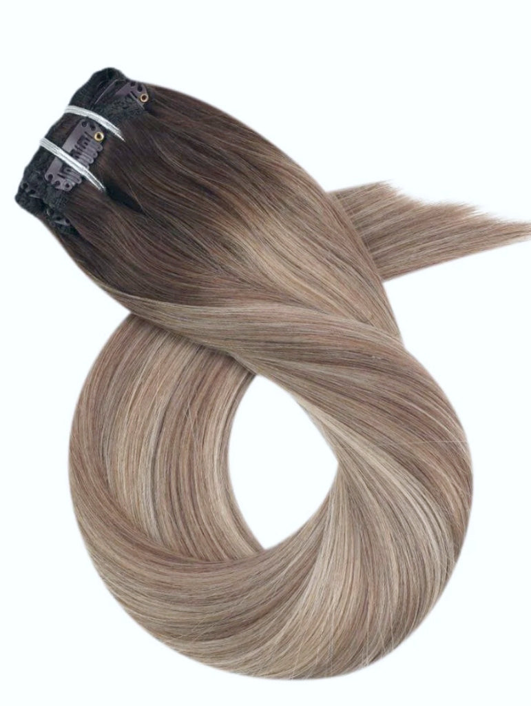 #4/60/613 "TIMELESS" BROWN ROOTS BLONDE CLIP IN HAIR EXTENSIONS