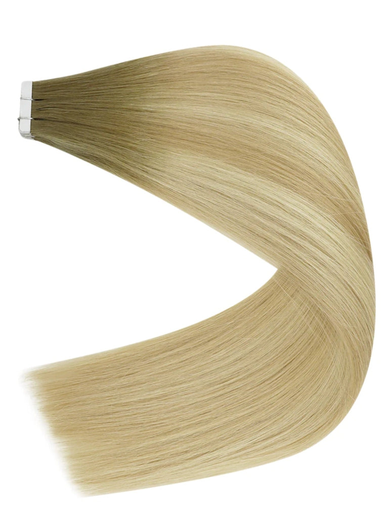 ash blonde highlighted root smudge tape hair extensions