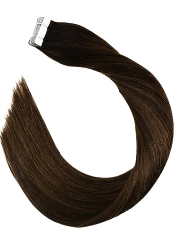 #1B/6 "MIDNIGHT" BLACK TO BROWN BALAYAGE TAPE HAIR EXTENSIONS.