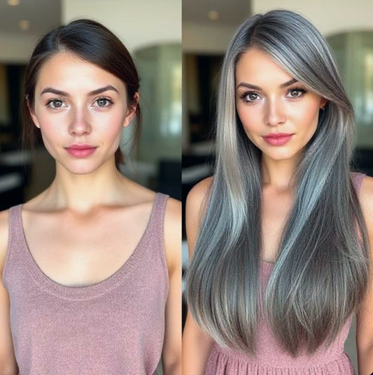 Grey root stretch balayage tape hair extensions
