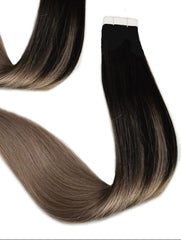 black to light ash brown highlight balayage hair extensions 