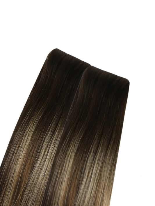 #1b/2/16 balayage darkest brown & blonde highlight invisible tape hair extensions