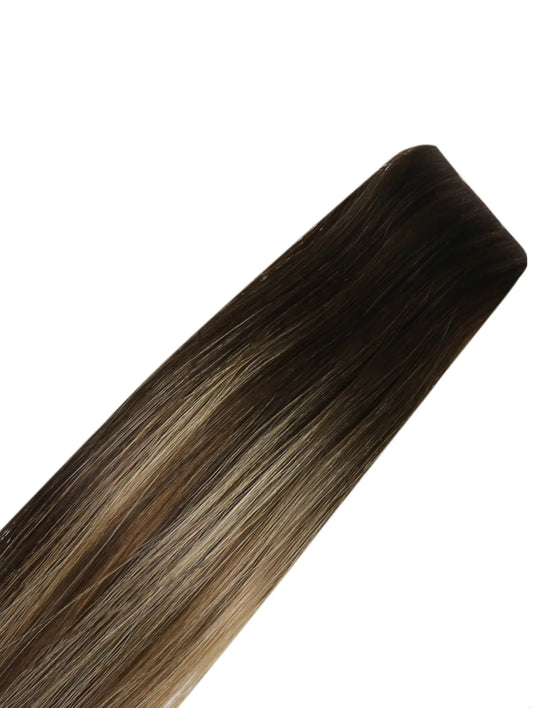 #1b/2/16 balayage brown blonde highlight  invisible tape hair extensions 