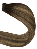 Black roots brown highlight weft