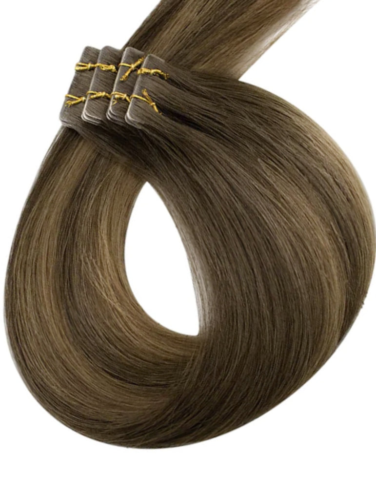 #2/22/4/10 "BRONZED BEAUTY" BROWN  BALAYAGE TAPE HAIR EXTENSIONS
