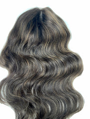 Wavy Brown Highlight - Full Volume Human Hair Topper - 18" - 3.5x5.5