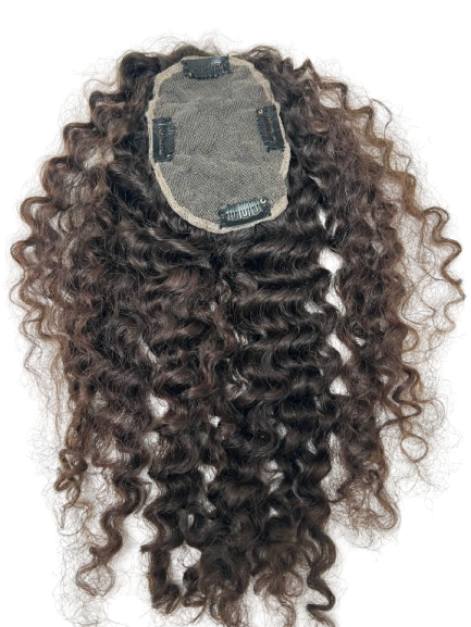 Full Coverage Brown Highlighted 
Curly Hair Topper