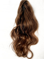 #5 AUBURN BROWN WAVY 100% REMY HUMAN HAIR CLIP IN PONYTAIL - 18"