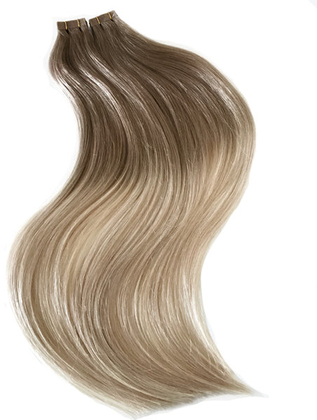 #6B/60/17 "GISELLE" - LIGHT ASH BROWN TO BLONDE BALAYAGE TAPE HAIR EXTENSIONS