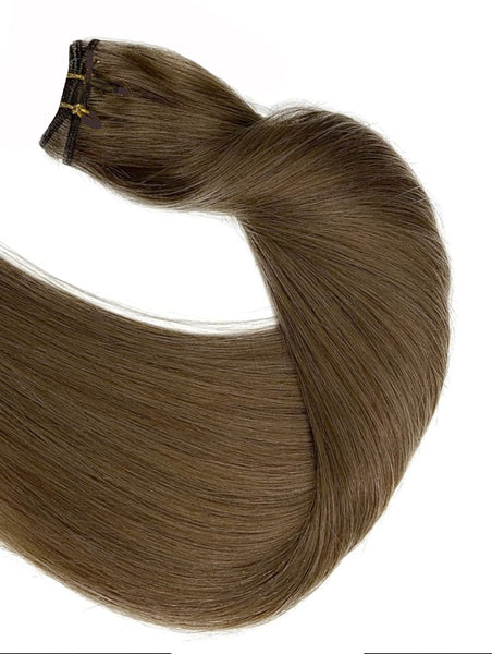 #6 "MAPLE BROWN" LIGHT WARM BROWN WEFT HAIR EXTENSIONS EXTRA THICK 110g