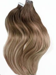 #6/16/6 "CINNAMON MELT" LIGHT BROWN TO CARAMEL BLONDE BALAYAGE TAPE HAIR EXTENSIONS