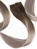 #6/18 ASH BLONDE BALAYAGE LIGHT BROWN TO LIGHT ASHY SILVERY BLONDE TAPE HAIR EXTENSIONS