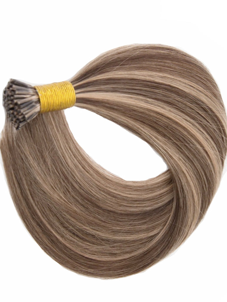 blonde and light brown microbead hair extensions