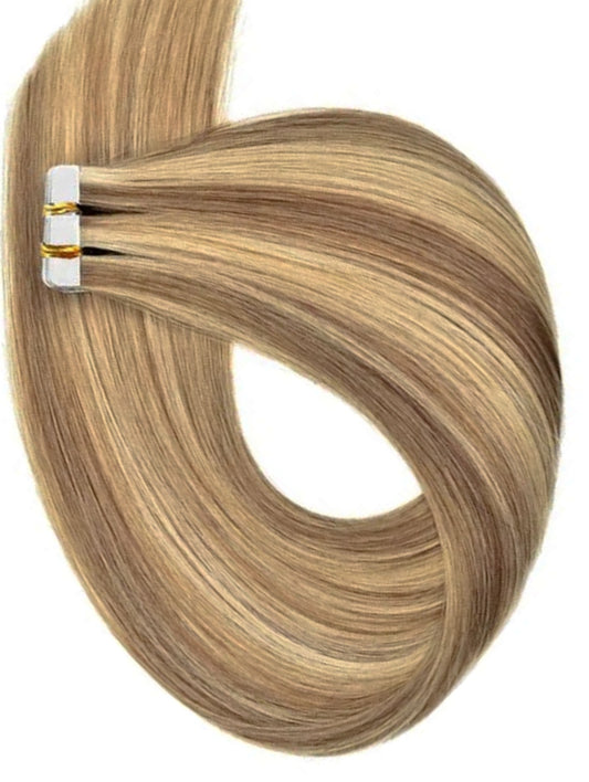 LIGHT BROWN AND BLONDE HIGHLIGHT TAPE HAIR EXTENSIONS 