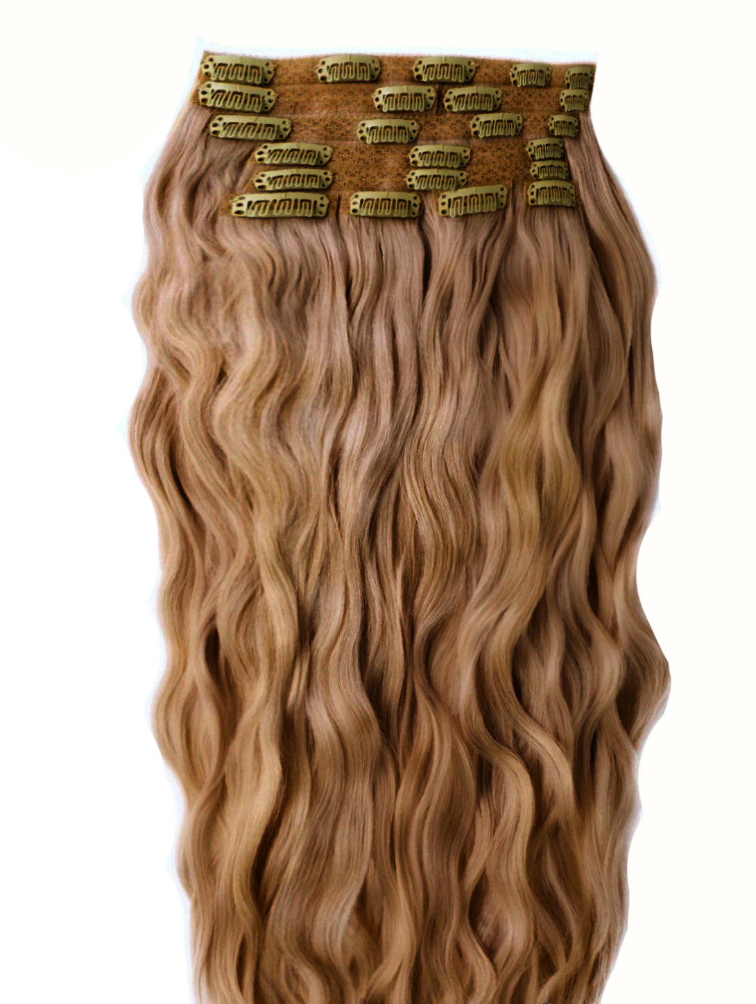 #8 LIGHT BROWN FOILED WAVY CLIP IN HAIR EXTENSIONS