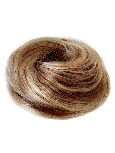 #8/14 light brown & caramel blonde highlighted 100% human hair bun scrunchie