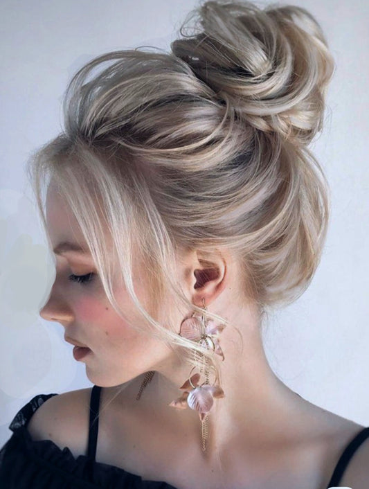 #Icy Blonde Highlighted Booster Bun - 100% real human remy hair scrunchie bun