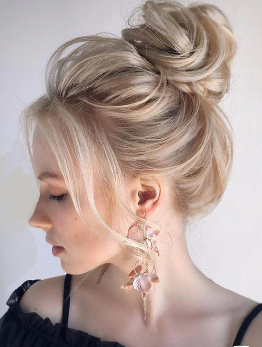 #Icy Blonde Highlighted Booster Bun - 100% real human remy hair scrunchie bun
