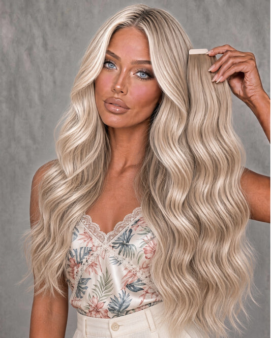 RUSSIAN #18/613 ASH BLONDE HIGHLIGHT WAVY TAPE HAIR EXTENSIONS