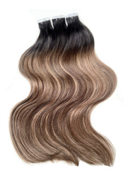 #1B/4/22 "GLAMAZON" BROWN & CARAMEL BALAYAGE TAPE HAIR EXTENSIONS